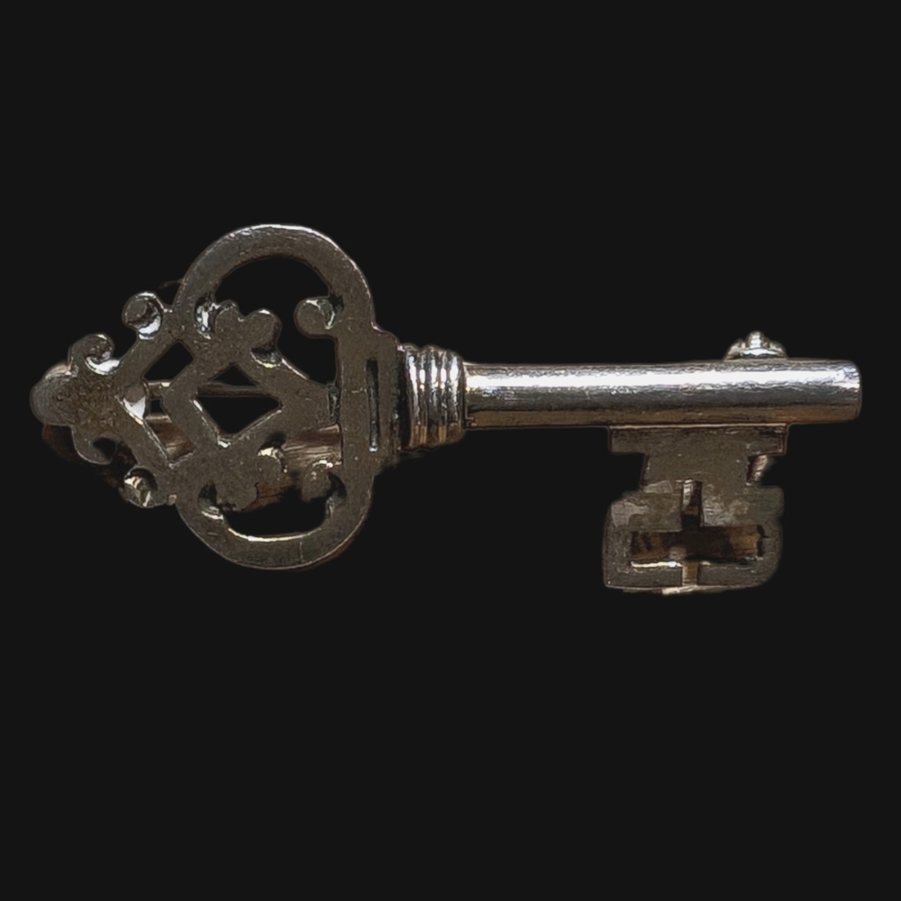 Vintage Mexico Silver Skeleton Key Brooch